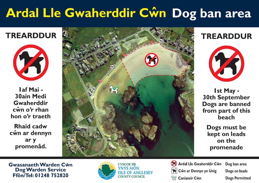 Trearddur Bay dog ban area map showing restricted zone from 1st May to 30th September